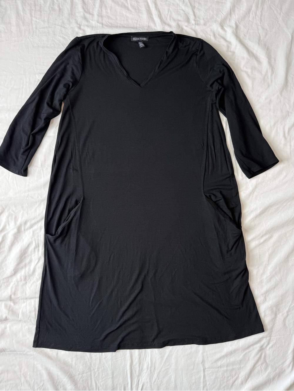 Eileen Fisher Black 3/4 Sleeve Tunic Dress Top XXS Pockets